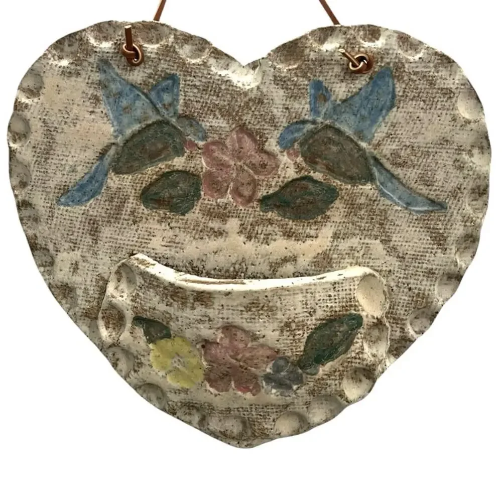 Handmade Pastel Clay Whimsical Heart-Shaped Wall Vase For Flowers Gift Of Love